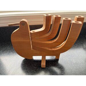 Vtg Wooden Bird Candelabra Scandinavian-Style Swing Arm Candelabra Mid Century